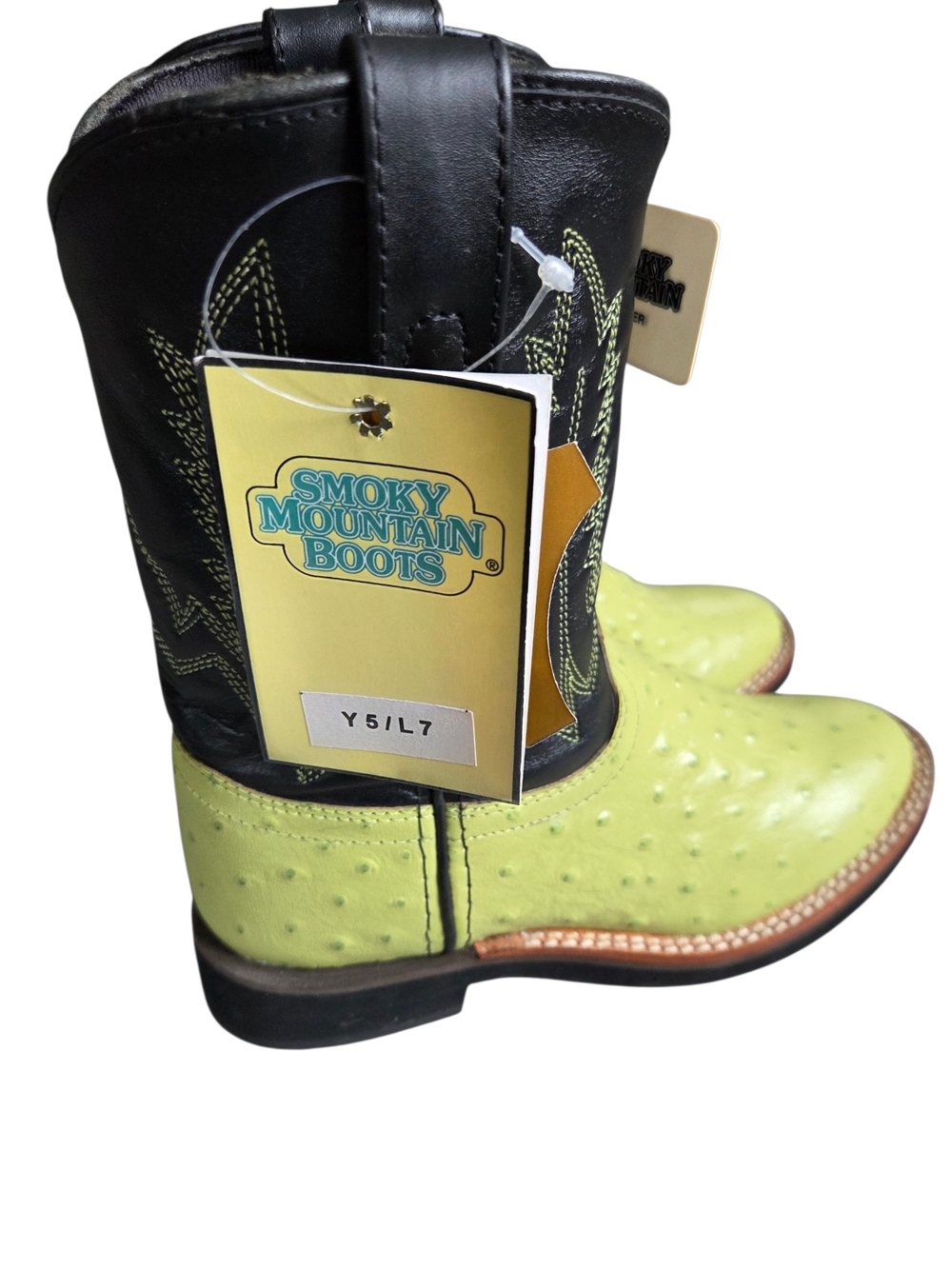 Smoky Mountain Lime Green Ostrich Print Leather Western Boots Youth 5 Women 7 - Picture 4 of 10